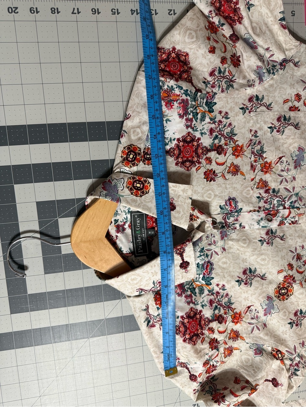 Paisley & Gray Cream Shirt with Red, Teal & Orange Floral Men’s Slim Shirt 0154 - Picture 13 of 16